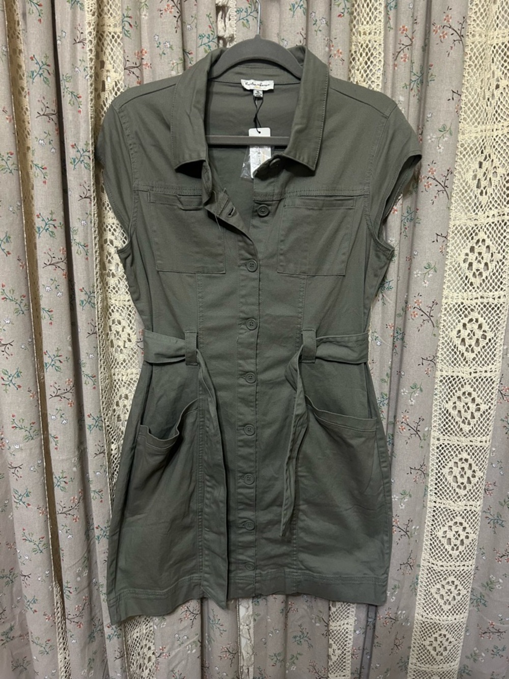 Hunter & Brown Premium Olive Utility Shirt Dress XL NWT Safari Belted Pockets
